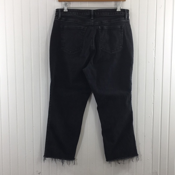 LOFT Curvy High Rise Straight Crop Jeans Womens 32/14 Black Cotton Denim Raw Hem - Picture 4 of 13